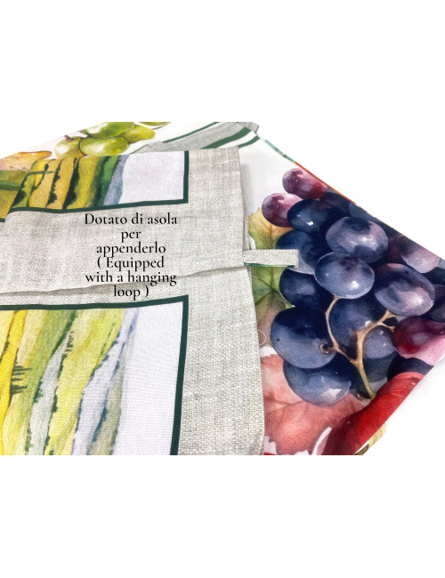 Cotton Kitchen Towels Set 5 Pieces 50x70 cm – Autumn Patterns Made in Italy with Buttonhole – Fruit, Vineyard and Nature