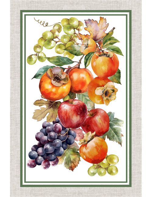 Juego de Toallas de Cocina de Algodón 5 Piezas 50x70 cm – Patrones de Otoño Made in Italy con Ojal – Fruta, Viñedo y Naturaleza