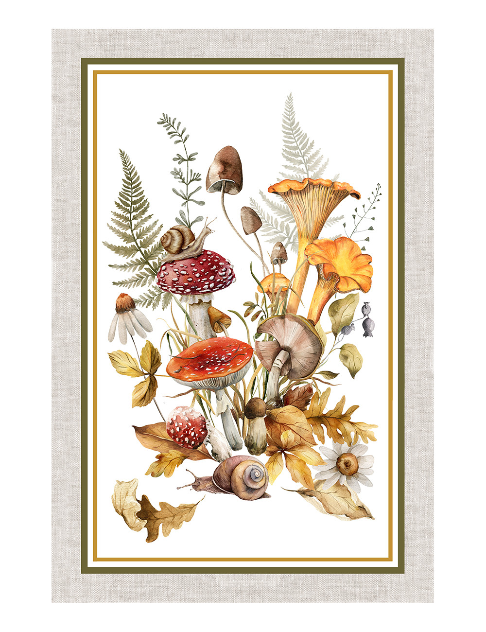 Baumwoll-Küchentücher Set 5-teilig 50x70 cm – Herbstmuster Made in Italy mit Knopfloch – Obst, Weinberg und Natur