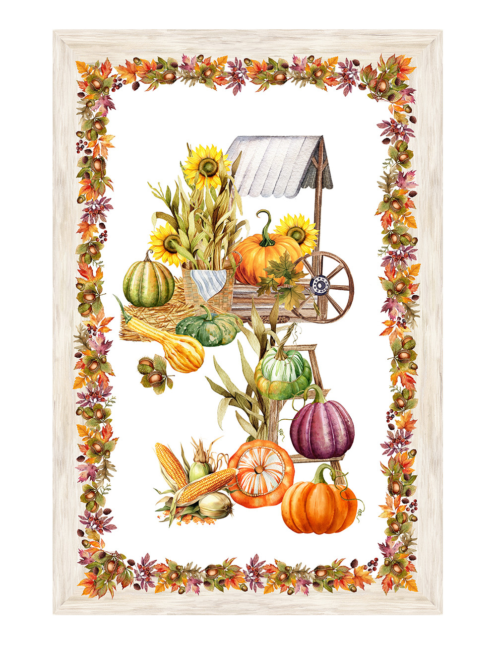 Baumwoll-Küchentücher Set 5-teilig 50x70 cm – Herbstmuster Made in Italy mit Knopfloch – Obst, Weinberg und Natur