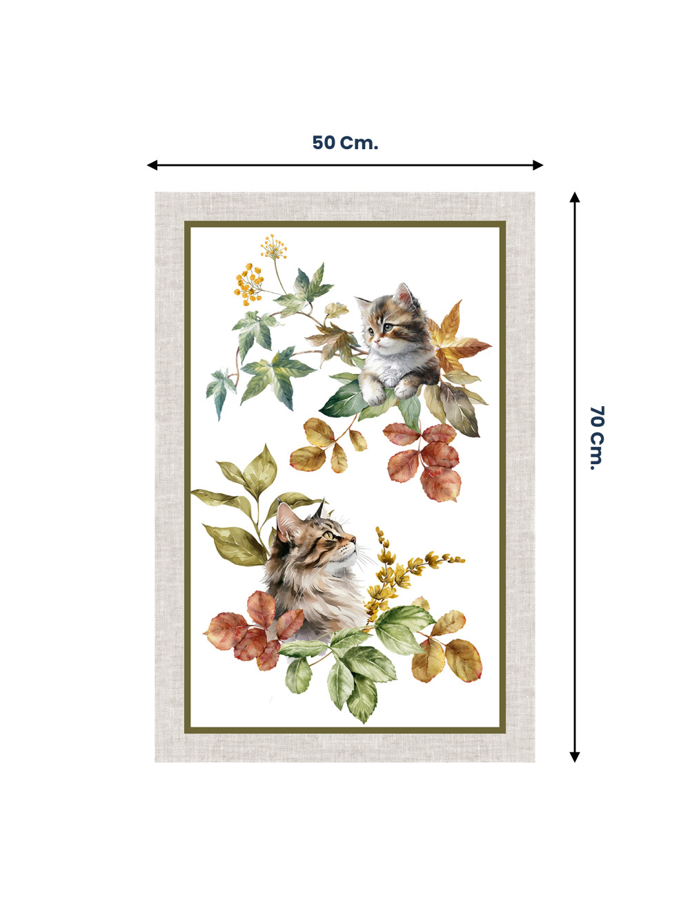 Juego de Toallas de Cocina de Algodón 5 Piezas 50x70 cm – Motivos Florales y de Gato – Made in Italy con Ojal