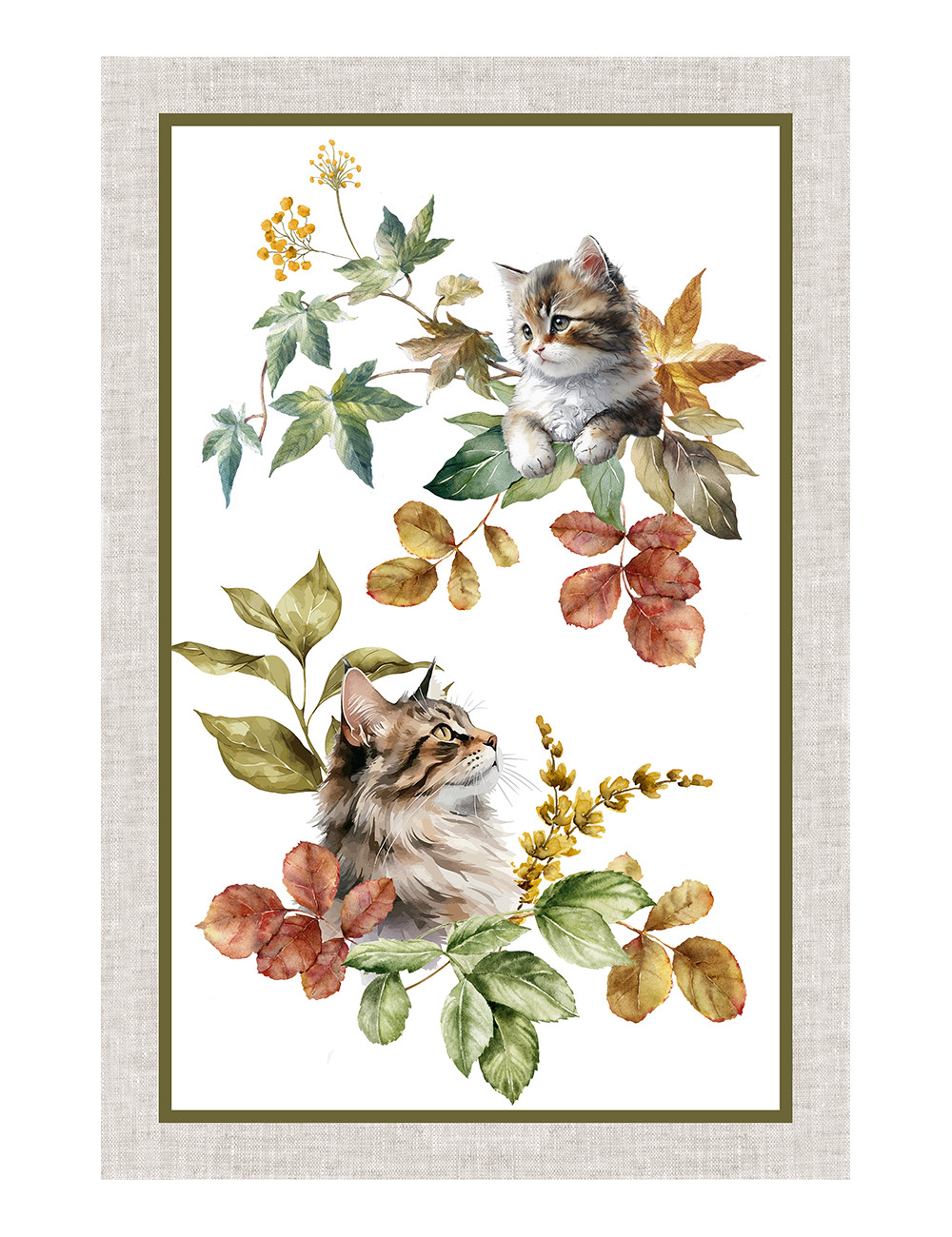 Baumwoll-Küchentücher Set 5-teilig 50x70 cm – Blumen- und Katzenmuster – Made in Italy mit Knopfloch