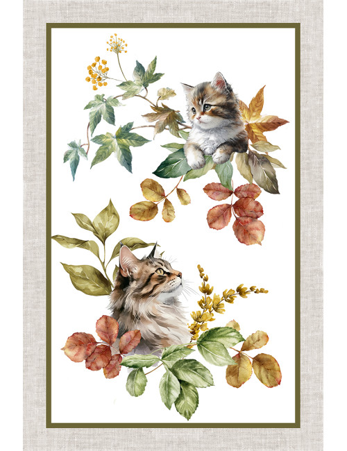 Baumwoll-Küchentücher Set 5-teilig 50x70 cm – Blumen- und Katzenmuster – Made in Italy mit Knopfloch