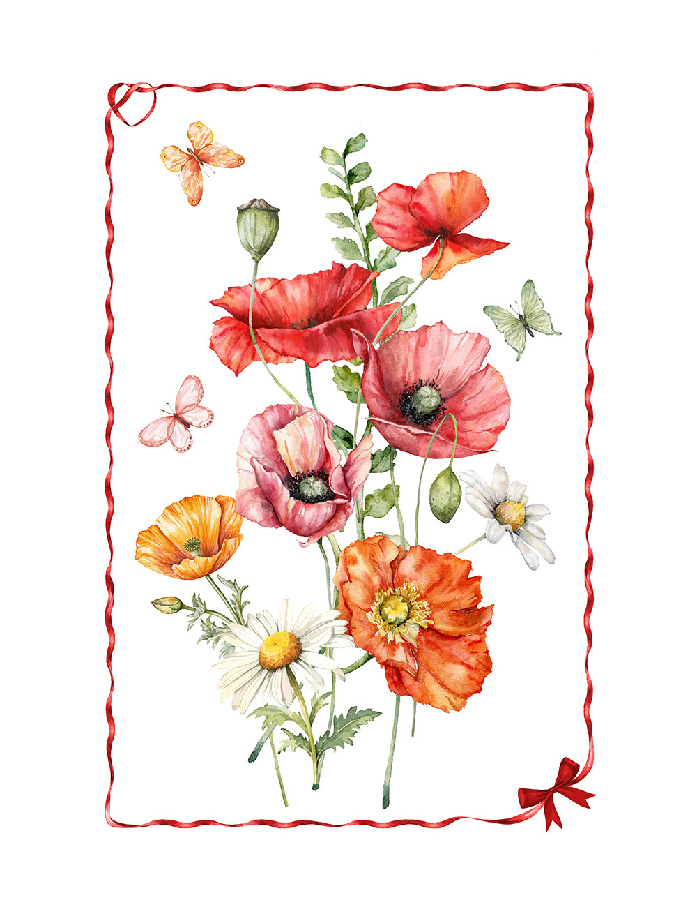 Baumwoll-Küchentücher Set 5-teilig 50x70 cm – Blumen- und Katzenmuster – Made in Italy mit Knopfloch