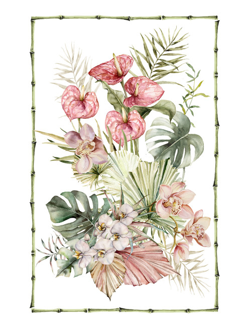 Set de torchons de cuisine en coton 5 pièces 50x70 cm – Motifs floraux et chats – Fabriqué en Italie avec boutonnière