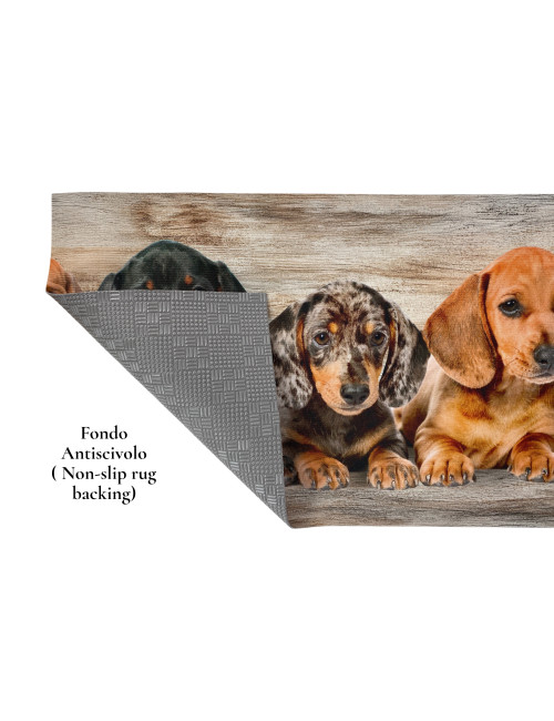 Küchenteppich Runner Puppies Dackel – Waschbarer rutschfester Küchenläufer PVC 6 mm – Made in Italy