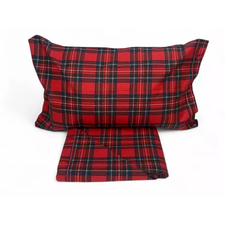 Completo Lenzuola Flanella Tartan Rosso - 100% Cotone Felpato - Caldo Invernale Made in Italy