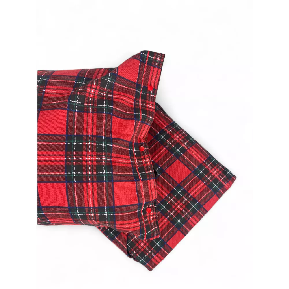 Red Tartan Double Duvet Cover - 100% Cotton Flannel with Extra Flap 40 cm - Made in Italy