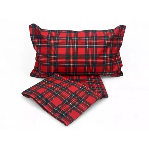 Doppelbettbezug Tartan Rot - Flanell aus 100% Baumwolle mit extra Klappe 40 cm - Made in Italy