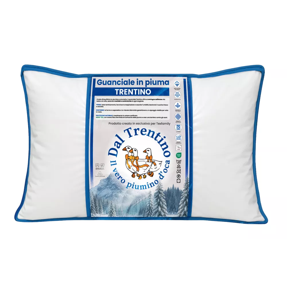 Almohada de pluma de ganso 50x80 trentino - Almohada de sarga de algodón suave hipoalergénica