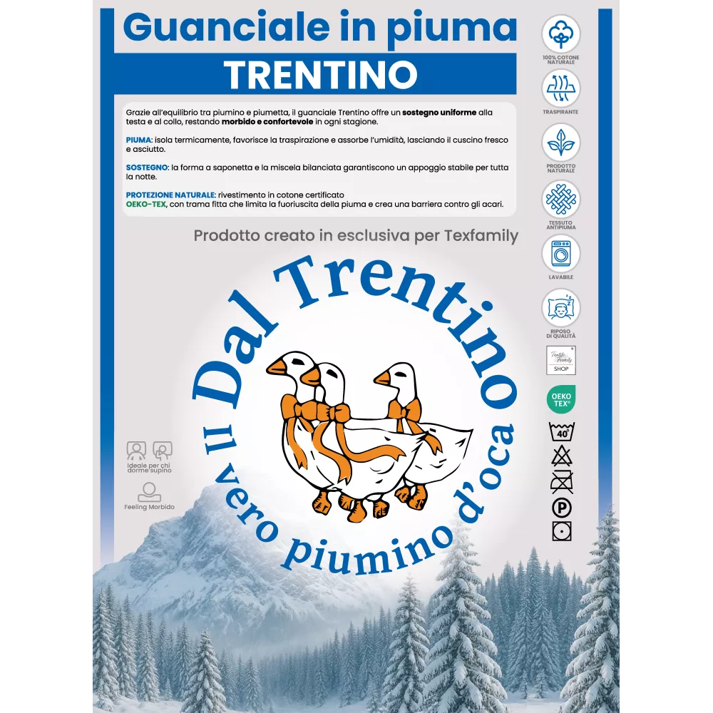 Gänsedaunenkissen 50x80 Trentino – weiches Baumwoll-Twill-Bettkissen hypoallergen