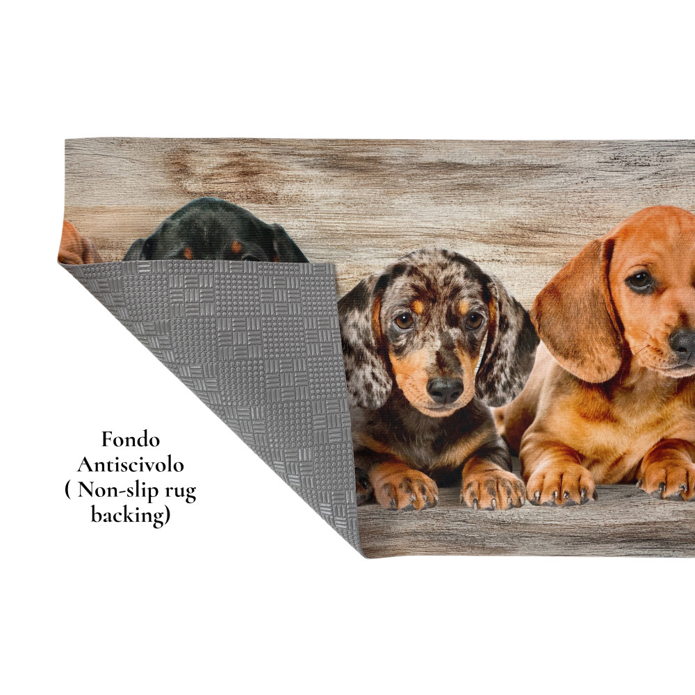 Tapis de cuisine Runner Puppies Dachshunds – Tapis de cuisine lavable et antidérapant PVC 6 mm – Made in Italy