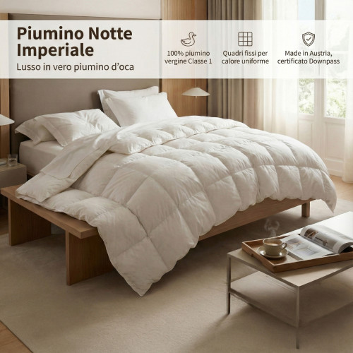 Piumino Notte Imperiale - 100% Piumino d'Oca Vergine Classe 1, Quadri Fissi, Batista 70, DOWNPASS, Made in Austria