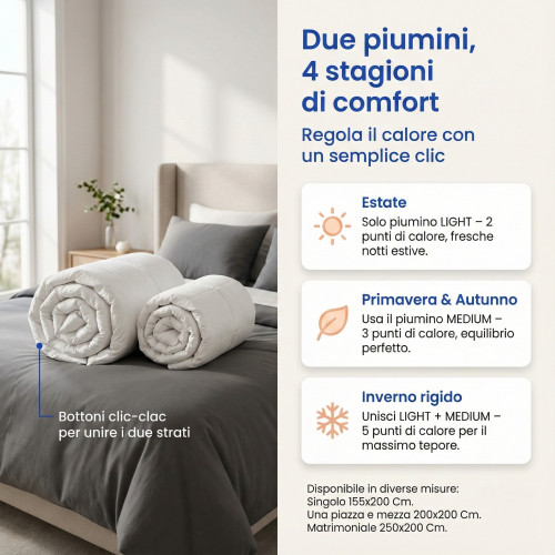 Trentino Goose Down 4 Seasons, 2 Separable Duvets, Soft, Versatile, 50% Down and 50% Goose Down, OEKO-TEX Certified