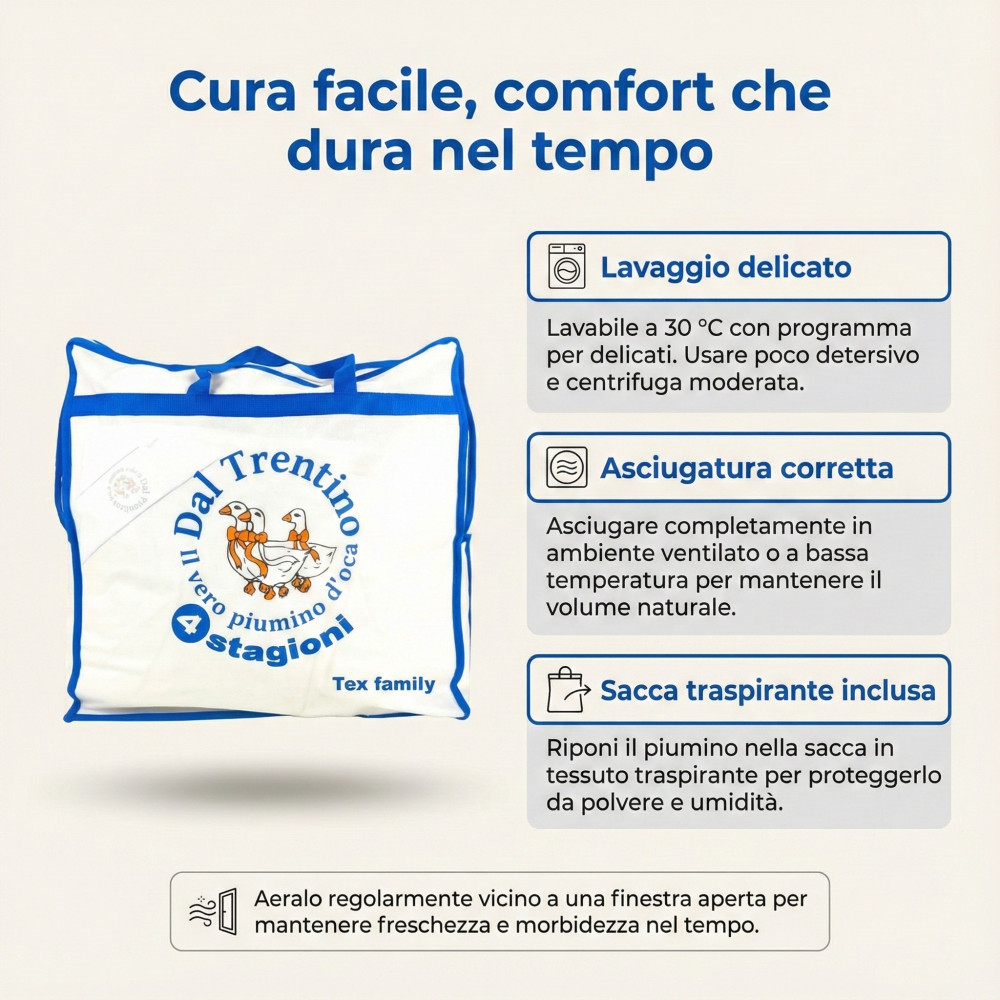 Piumino d’Oca Trentino 4 Stagioni, 2 Piumini Separabili, Soffice, Versatile, 50% Piumino e 50% Piuma d’Oca, Certificato OEKO-TEX