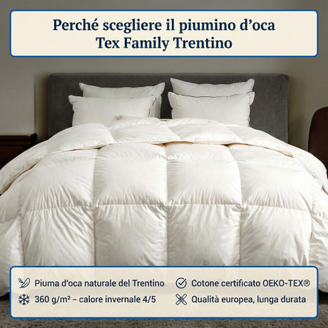 Plumón de ganso Trentino, edredón nórdico de invierno, plumón de ganso 100% natural, acolchado 360 g/m², certificado OEKO-TEX