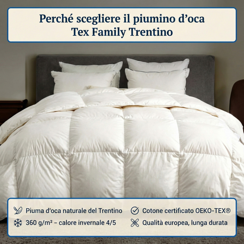 Duvet d’oie du Trentin, couette d’hiver, duvet d’oie 100% naturel, rembourrage 360 g/m², certifié OEKO-TEX