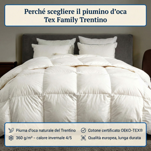 Duvet d’oie du Trentin, couette d’hiver, duvet d’oie 100% naturel, rembourrage 360 g/m², certifié OEKO-TEX