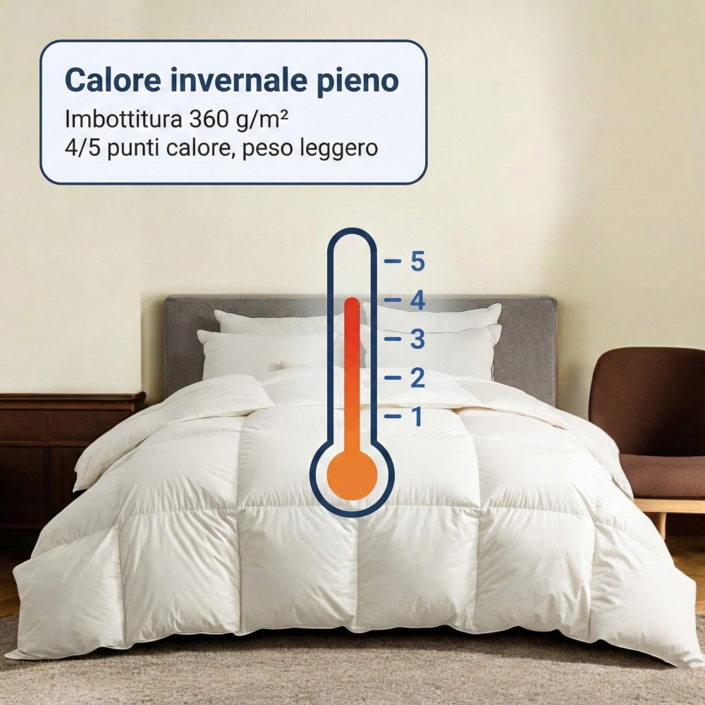 Plumón de ganso Trentino, edredón nórdico de invierno, plumón de ganso 100% natural, acolchado 360 g/m², certificado OEKO-TEX