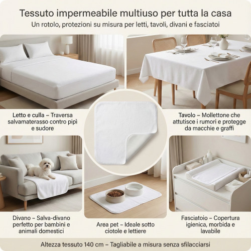 Waterproof Fabric PVC Cotton Sponge 3mm - Mattress Cover, Sofa Saver, Cradle and Pet Protection - Made in Italy