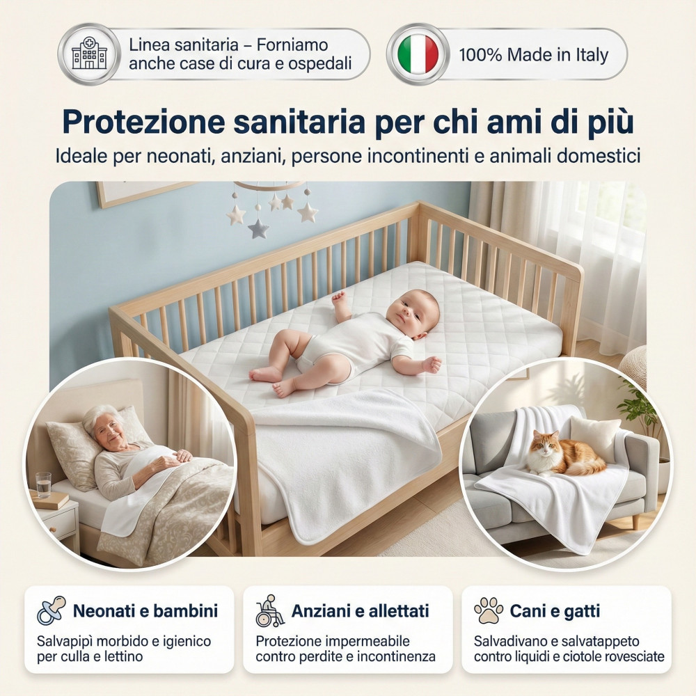 Wasserdichter Stoff PVC-Baumwollschwamm 3 mm – Matratzenbezug, Sofa-Sparer, Wiege- und Tierschutz – Hergestellt in Italien