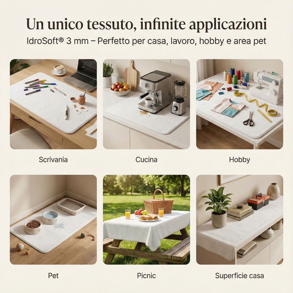 Tessuto Impermeabile Spugna Cotone PVC 3mm - Coprimaterasso, Salva Divano, Protezione Culla e Pet - Made in Italy