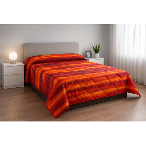 Burgundy Brushed Kot Quilt - 100% Cotton Winter Bedspread - Made in Italy, Warm and Soft