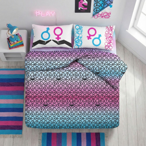 Housse de couette Kamasutra - Parure de lit érotique 100 % coton avec taies d’oreiller double face - Fabriqué en Italie, Idée ca