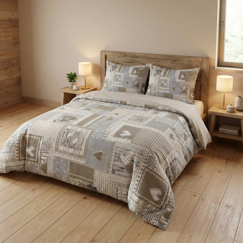 Tyrolean Duvet Cover Hearts "Aprica" Beige – 100% Handcrafted Cotton Made in Italy