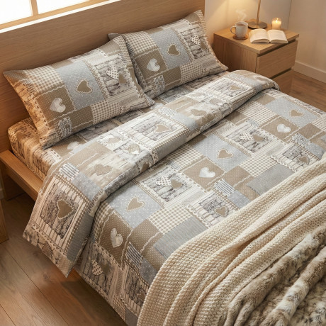 Tyrolean Duvet Cover Hearts "Aprica" Beige – 100% Handcrafted Cotton Made in Italy