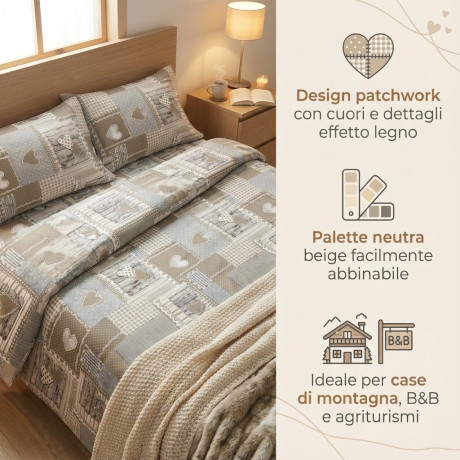 Funda nórdica tirolesa Corazones "Aprica" beige – 100% algodón hecho a mano en Italia