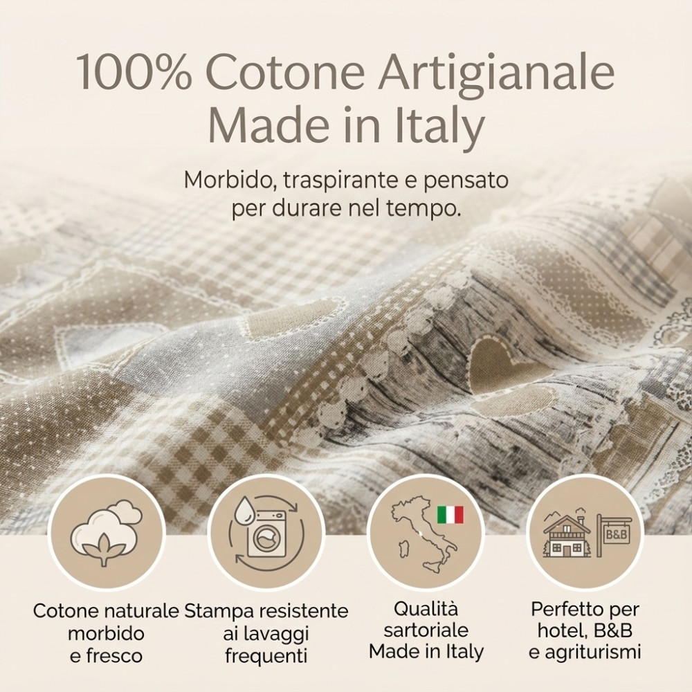 Housse de couette tyrolienne coeurs « Aprica » Beige – 100 % coton artisanal Made in Italy