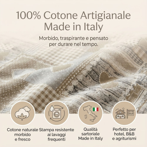 Housse de couette tyrolienne coeurs « Aprica » Beige – 100 % coton artisanal Made in Italy