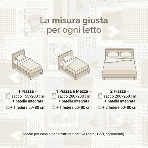 Tiroler Bettbezug Herzen "Aprica" Beige – 100% handgefertigte Baumwolle made in Italy