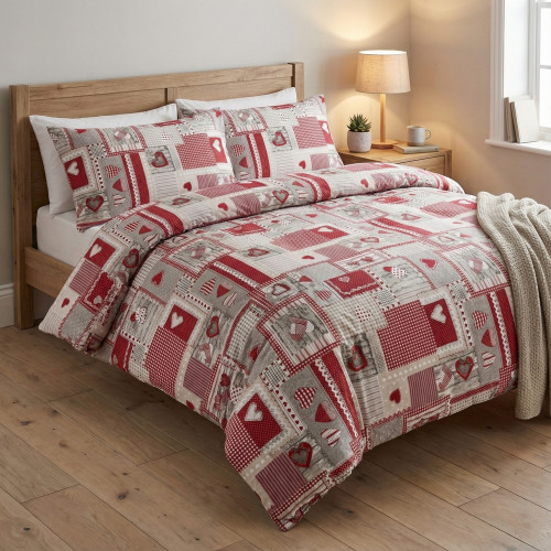 Tyrolean Duvet Cover Hearts "Aprica" Bordeaux – 100% Handmade Cotton Made in Italy