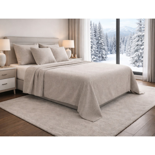 Beige Boy Flannel Winter Sheet Set - Anti-Pilling Cotton Fleece - Made in Italy