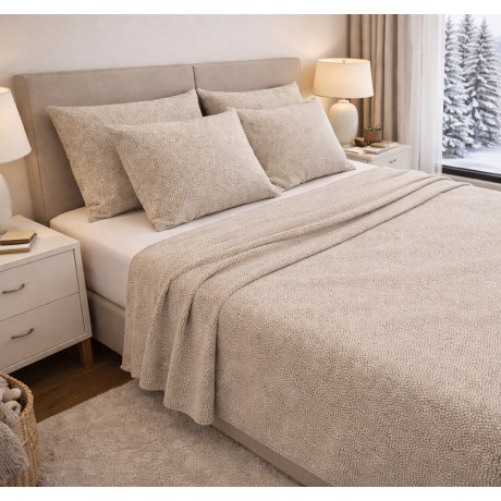 Beige Boy Flannel Winter Sheet Set - Anti-Pilling Cotton Fleece - Made in Italy