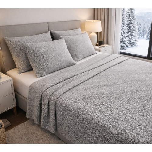 Grauer Flanell-Winterlaken-Set Boy – Anti-Pilling-Fleece-Baumwolle – Hergestellt in Italien