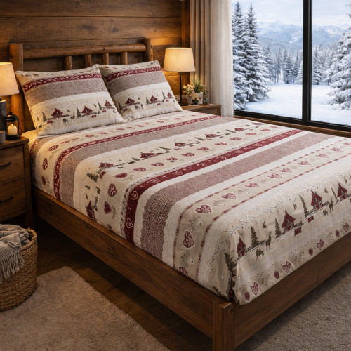 Completo Lenzuola Invernale Flanella Valbadia Tirolese - Puro Cotone Felpato Anti-Pilling - Made in Italy