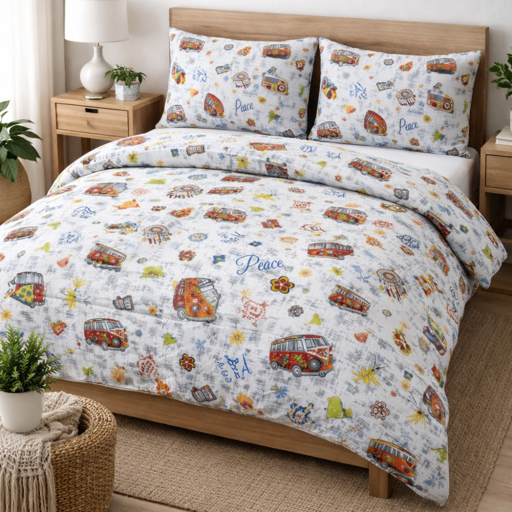 HIPPIE Peace and LOVE duvet cover in pure cotton