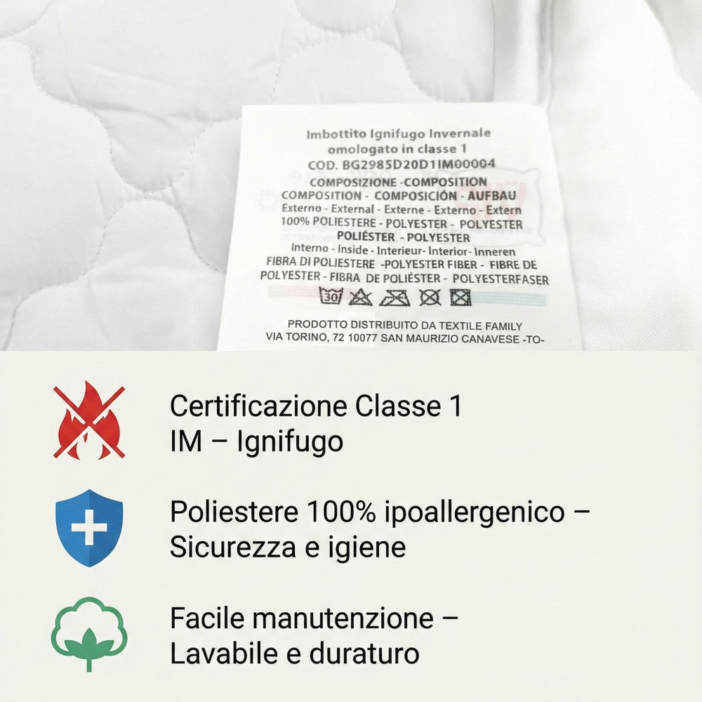 IGNIFUGE D’HIVER SYNTHÉTIQUE DUVET IGNIFUGE Fabriqué en Italie APPROUVÉ