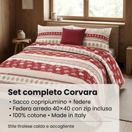 Tyrolean duvet cover dis. CORVARA MONTAGNA in pure cotton Made in Italy