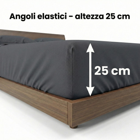 Completo Lenzuola Strong Grigio Piombo 100% Cotone, Set Letto Tinta Unita Lavabile, Morbido, Confortevole, Made in Italy