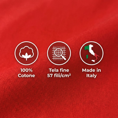 JUEGO DE SÁBANAS SÁBANAS FUERTE color sólido ROJO ALGODÓN puro Made in Italy