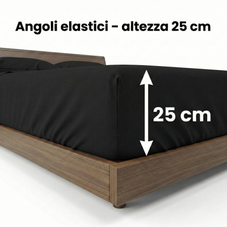 LAKEN-SET STRONG SHEETS einfarbig SCHWARZ reine BAUMWOLLE Made in Italy