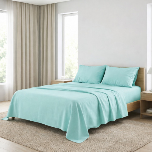 Set de Draps de Lit en Coton en couleur unie vert clair STRONG fabriqué en Italie