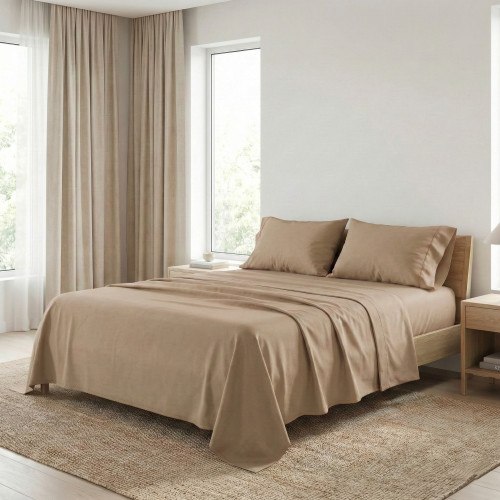 SHEET SET STRONG SHEETS solid color HAZELNUT pure COTTON Made in Italy