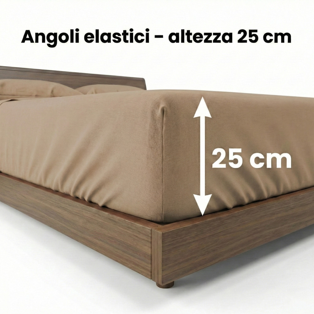 COMPLETO lenzuolo STRONG LENZUOLA tinta unita NOCCIOLA puro COTONE Made in Italy