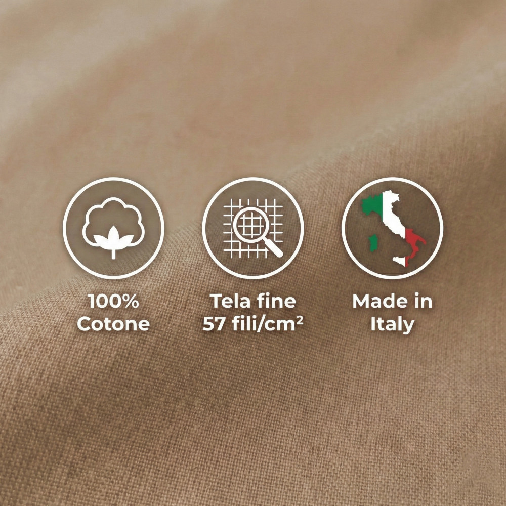 JUEGO DE SÁBANAS SÁBANAS FUERTES color liso AVELLANA puro ALGODÓN Hecho en Italia