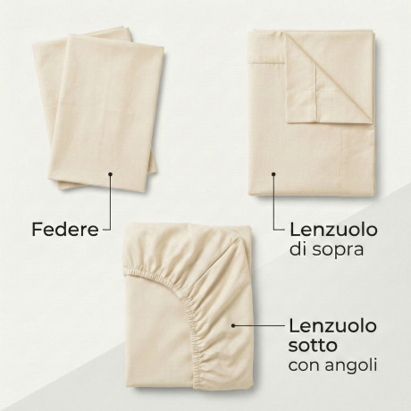 BETTLAKEN-SET STARKE BETTLAKEN einfarbig CREME reine BAUMWOLLE Made in Italy